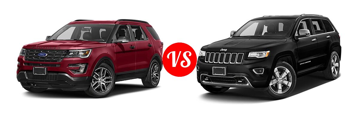 2016 Ford Explorer SUV Sport vs. 2016 Jeep Grand Cherokee SUV High Altitude / Overland - Front Left Comparison