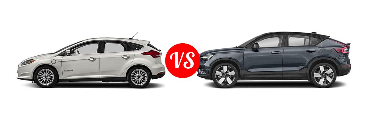2018 Ford Focus Hatchback Electric Electric vs. 2022 Volvo C40 SUV Electric Ultimate - Side Comparison
