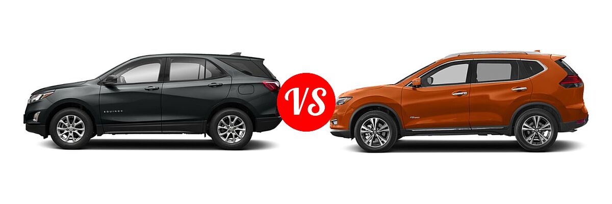 2019 Chevrolet Equinox SUV L / LS vs. 2019 Nissan Rogue SUV Hybrid SL Hybrid / SV Hybrid - Side Comparison