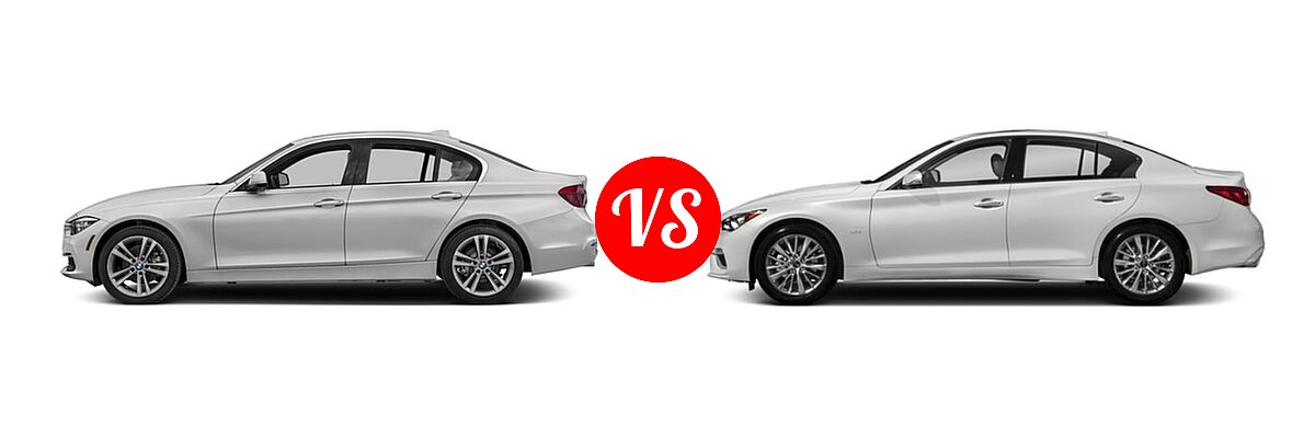 2018 BMW 3 Series Sedan Diesel 328d / 328d xDrive vs. 2019 Infiniti Q50 Sedan 2.0t PURE / 3.0t LUXE - Side Comparison