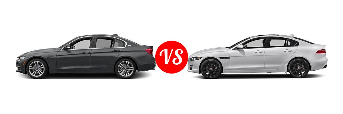 2018 BMW 3 Series Sedan Hybrid 330e iPerformance vs. 2018 Jaguar XE Sedan 25t / 25t Premium / 25t Prestige / 30t Portfolio Limited Edition / 30t Premium / 30t Prestige / 35t Portfolio Limited Edition / 35t Premium / 35t Prestige - Side Comparison