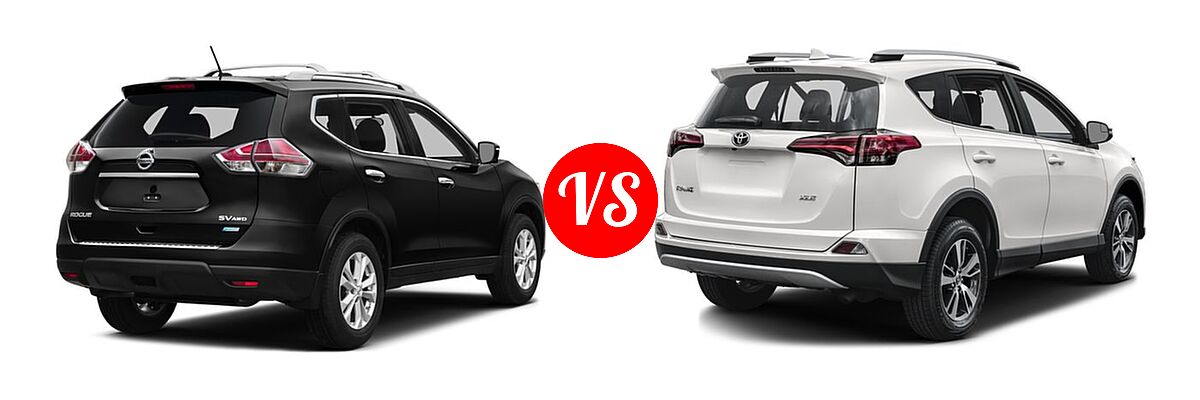 2016 Nissan Rogue SUV S / SV vs. 2016 Toyota RAV4 SUV XLE - Rear Right Comparison