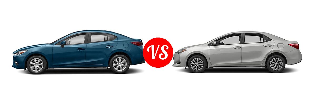 2018 Mazda 3 Sedan Sport vs. 2018 Toyota Corolla Sedan L / LE / LE Eco / LE Eco w/Package 1 / XLE - Side Comparison