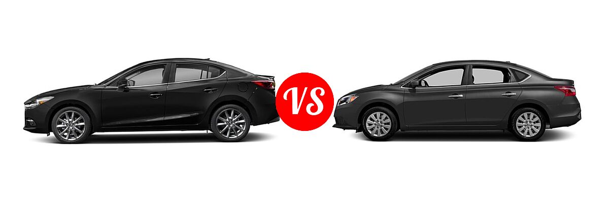 2018 Mazda 3 Sedan Grand Touring vs. 2018 Nissan Sentra Sedan S / SV - Side Comparison
