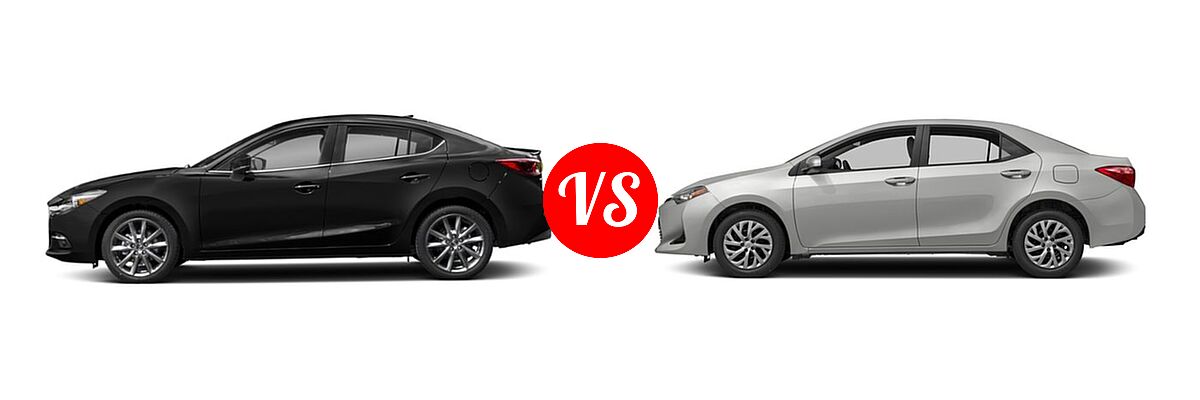 2018 Mazda 3 Sedan Grand Touring vs. 2018 Toyota Corolla Sedan L / LE / LE Eco / LE Eco w/Package 1 / XLE - Side Comparison