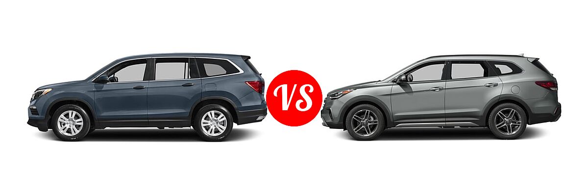 2017 Honda Pilot SUV LX vs. 2017 Hyundai Santa Fe SUV Limited Ultimate - Side Comparison
