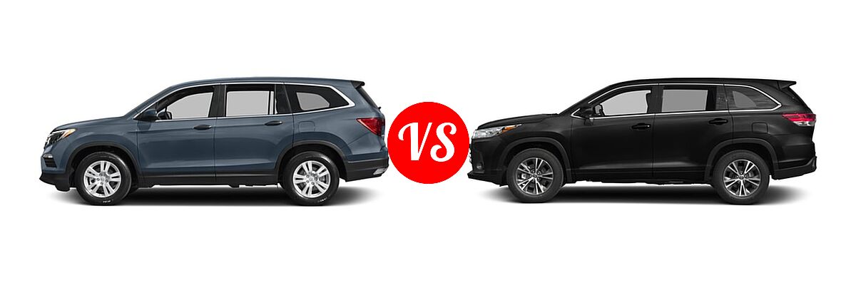 2017 Honda Pilot SUV LX vs. 2017 Toyota Highlander SUV LE / LE Plus - Side Comparison
