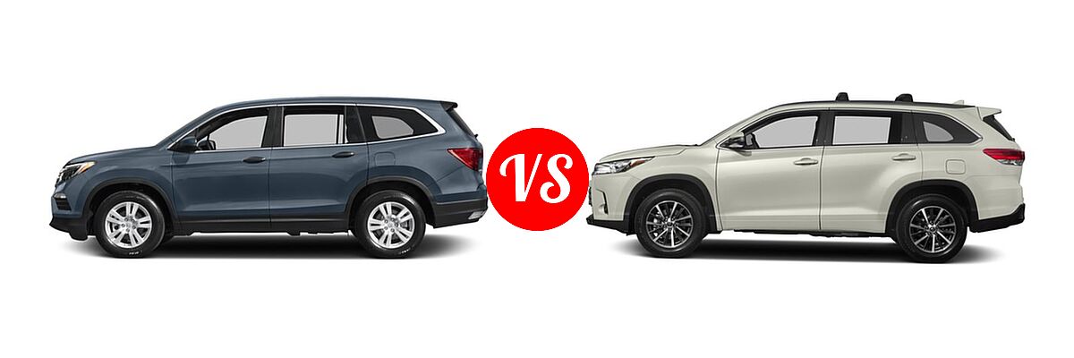 2017 Honda Pilot SUV LX vs. 2017 Toyota Highlander SUV XLE - Side Comparison