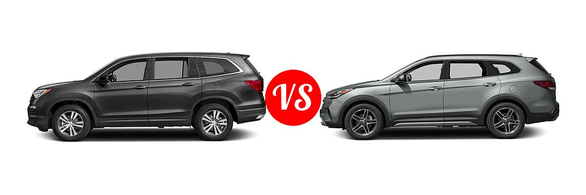 2017 Honda Pilot SUV EX vs. 2017 Hyundai Santa Fe SUV Limited Ultimate - Side Comparison