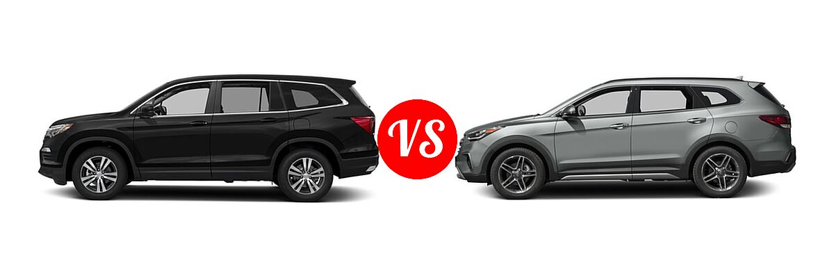 2017 Honda Pilot SUV EX-L vs. 2017 Hyundai Santa Fe SUV Limited Ultimate - Side Comparison