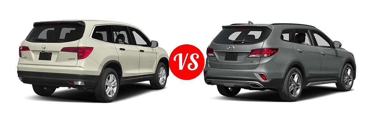 2017 Honda Pilot SUV LX vs. 2017 Hyundai Santa Fe SUV Limited Ultimate - Rear Right Comparison
