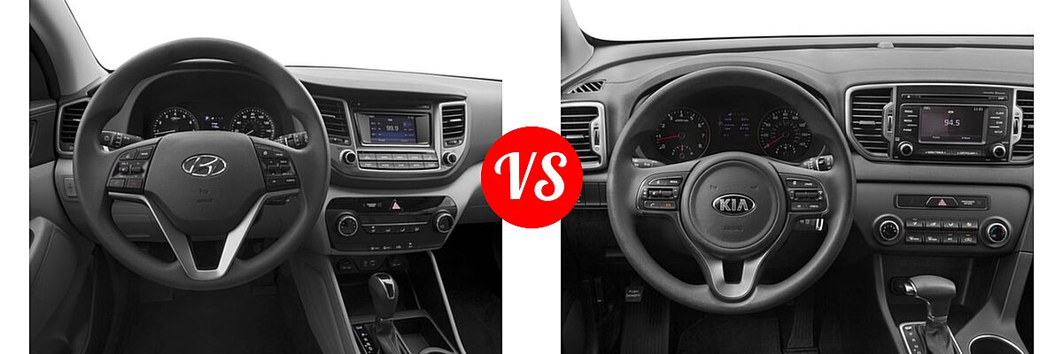 2017 Hyundai Tucson SUV Eco / Night / SE / SE Plus / Sport / Value vs. 2017 Kia Sportage SUV LX - Dashboard Comparison
