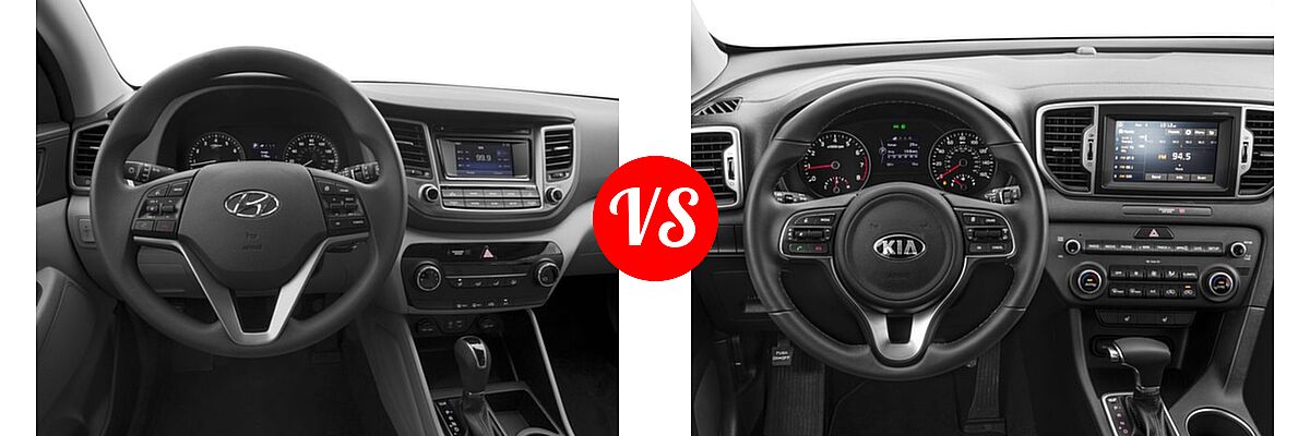 2017 Hyundai Tucson SUV Eco / Night / SE / SE Plus / Sport / Value vs. 2017 Kia Sportage SUV EX - Dashboard Comparison