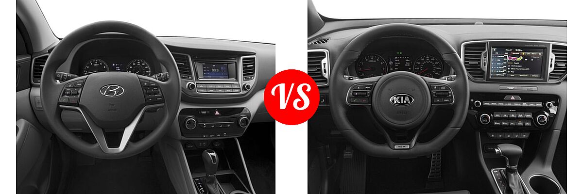 2017 Hyundai Tucson SUV Eco / Night / SE / SE Plus / Sport / Value vs. 2017 Kia Sportage SUV SX Turbo - Dashboard Comparison