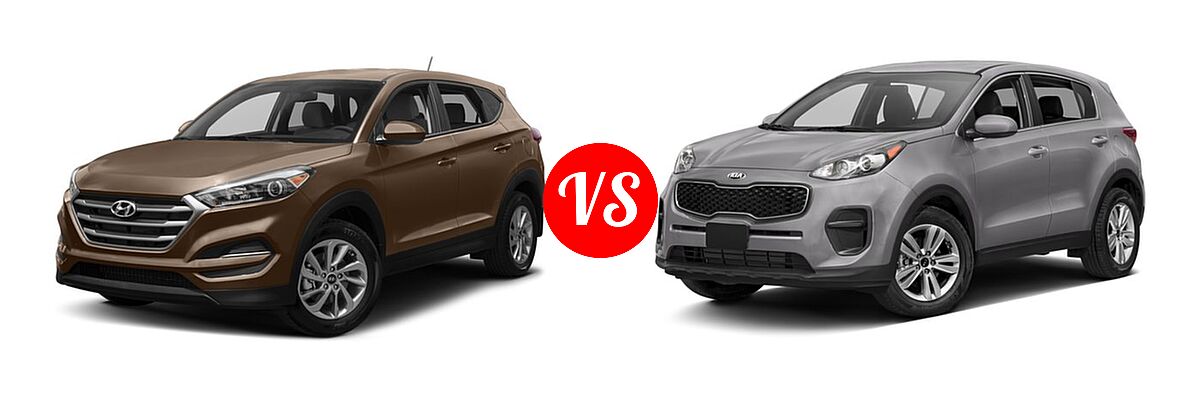 2017 Hyundai Tucson SUV Eco / Night / SE / SE Plus / Sport / Value vs. 2017 Kia Sportage SUV LX - Front Left Comparison
