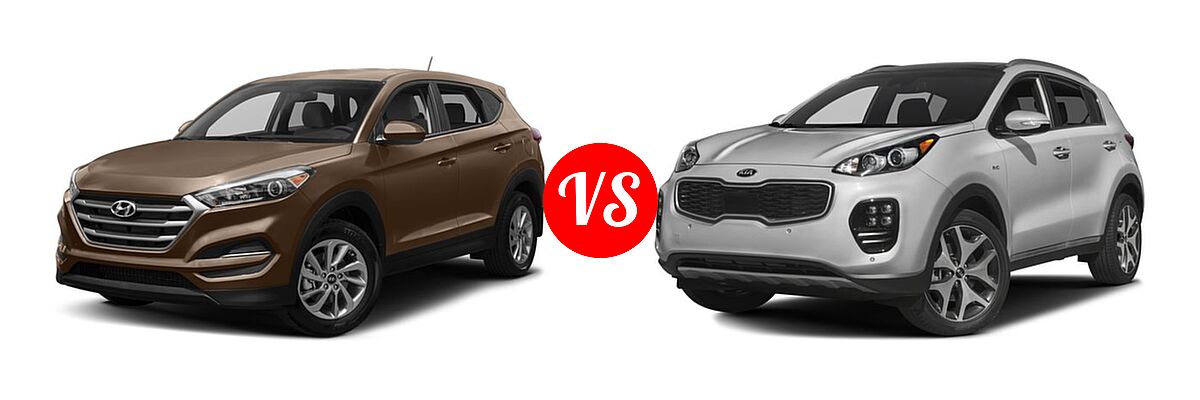 2017 Hyundai Tucson SUV Eco / Night / SE / SE Plus / Sport / Value vs. 2017 Kia Sportage SUV SX Turbo - Front Left Comparison