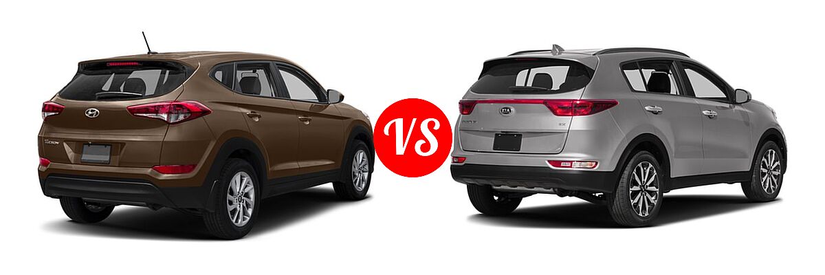2017 Hyundai Tucson SUV Eco / Night / SE / SE Plus / Sport / Value vs. 2017 Kia Sportage SUV EX - Rear Right Comparison