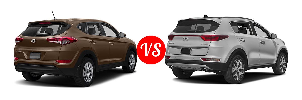 2017 Hyundai Tucson SUV Eco / Night / SE / SE Plus / Sport / Value vs. 2017 Kia Sportage SUV SX Turbo - Rear Right Comparison