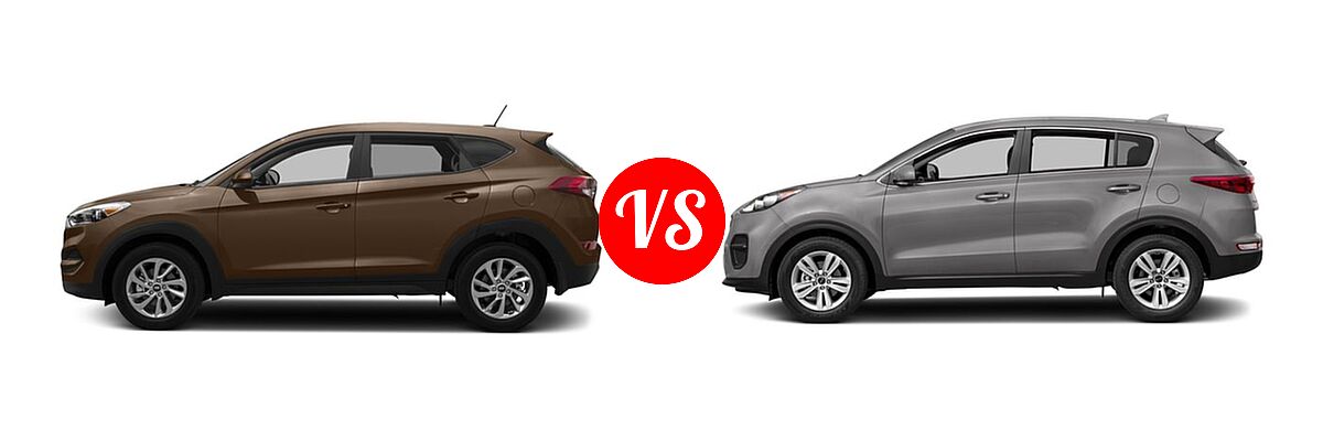 2017 Hyundai Tucson SUV Eco / Night / SE / SE Plus / Sport / Value vs. 2017 Kia Sportage SUV LX - Side Comparison
