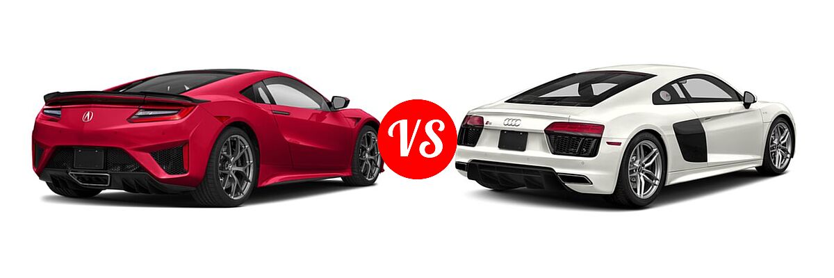 2020 Acura NSX Coupe Hybrid Coupe vs. 2018 Audi R8 Coupe V10 / V10 plus - Rear Right Comparison