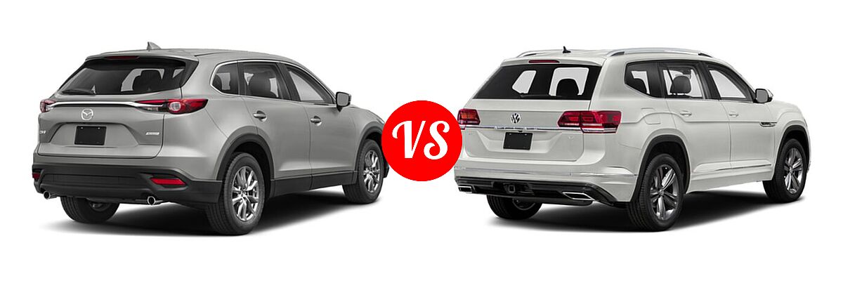 2020 Mazda CX-9 SUV Sport vs. 2020 Volkswagen Atlas SUV 3.6L V6 SE w/Technology R-Line / 3.6L V6 SEL R-Line - Rear Right Comparison