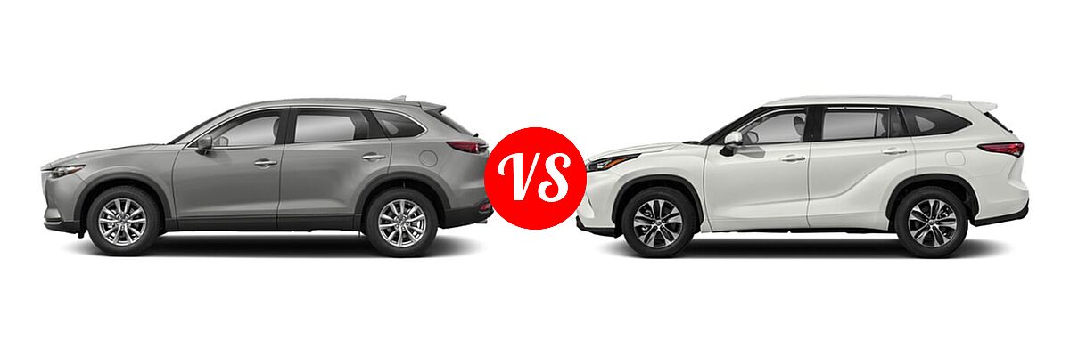 2020 Mazda CX-9 SUV Sport vs. 2020 Toyota Highlander SUV XLE - Side Comparison