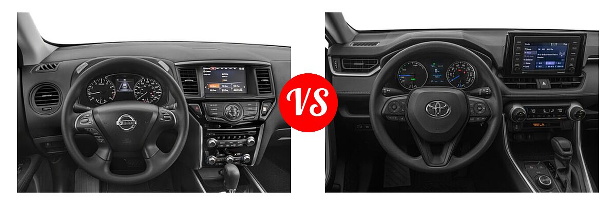 2020 Nissan Pathfinder SUV S vs. 2020 Toyota RAV4 Hybrid SUV Hybrid LE - Dashboard Comparison