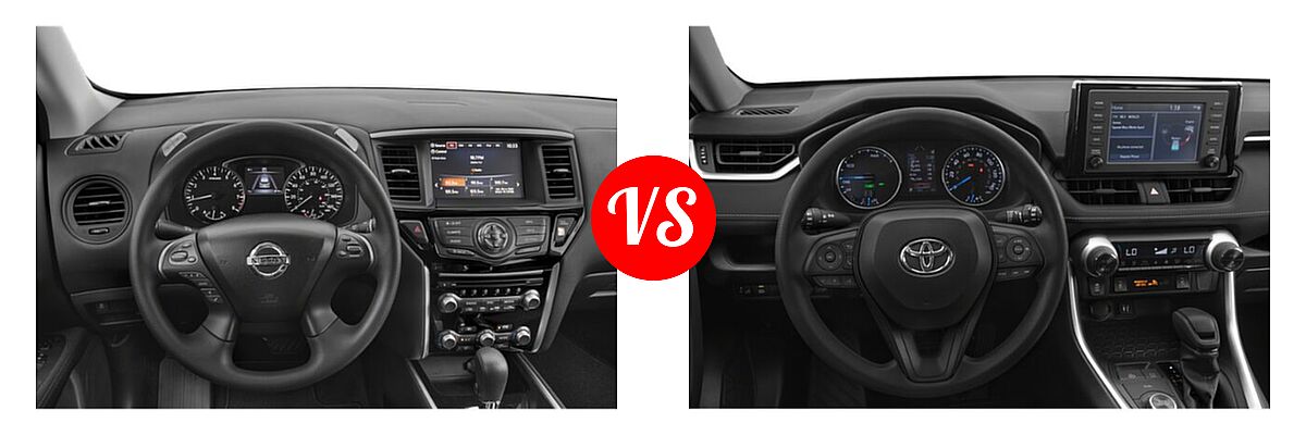 2020 Nissan Pathfinder SUV S vs. 2020 Toyota RAV4 Hybrid SUV Hybrid XLE - Dashboard Comparison