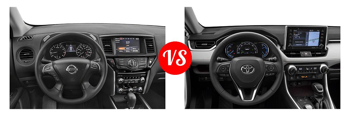 2020 Nissan Pathfinder SUV S vs. 2020 Toyota RAV4 Hybrid SUV Hybrid Limited - Dashboard Comparison