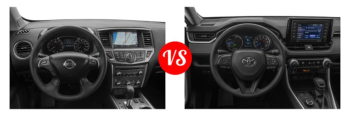 2020 Nissan Pathfinder SUV SL / SV vs. 2020 Toyota RAV4 Hybrid SUV Hybrid LE - Dashboard Comparison