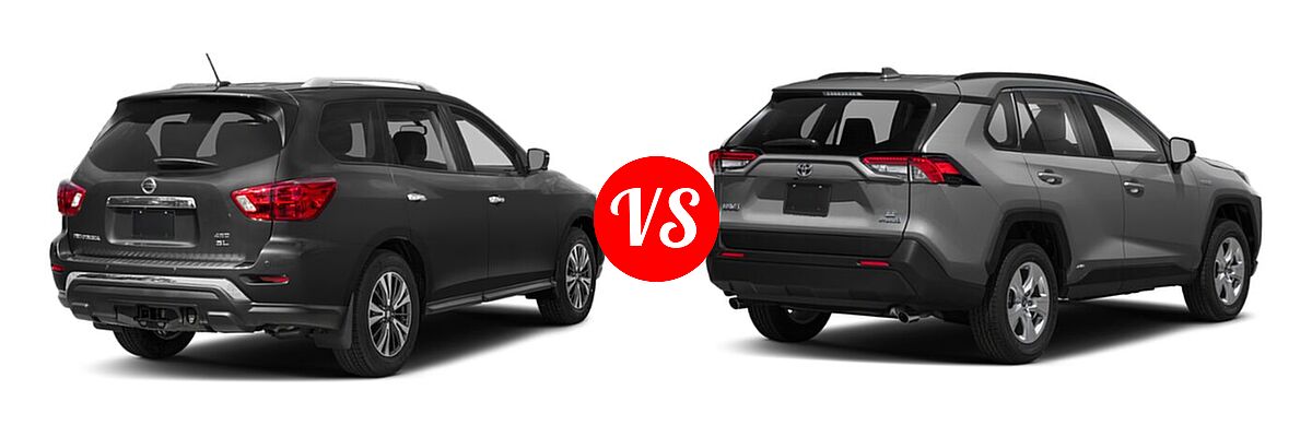 2020 Nissan Pathfinder SUV SL / SV vs. 2020 Toyota RAV4 Hybrid SUV Hybrid LE - Rear Right Comparison