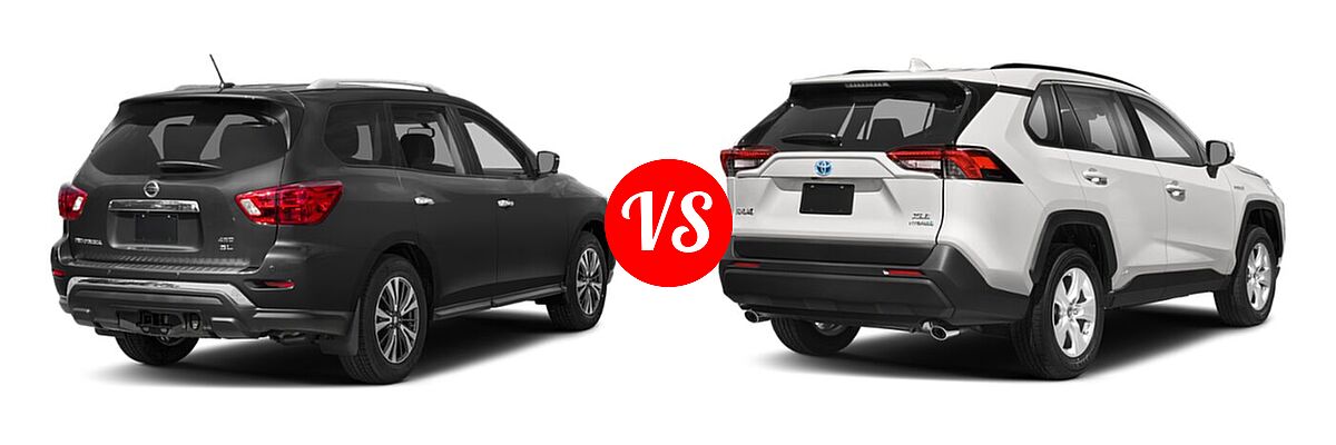 2020 Nissan Pathfinder SUV SL / SV vs. 2020 Toyota RAV4 Hybrid SUV Hybrid XLE - Rear Right Comparison