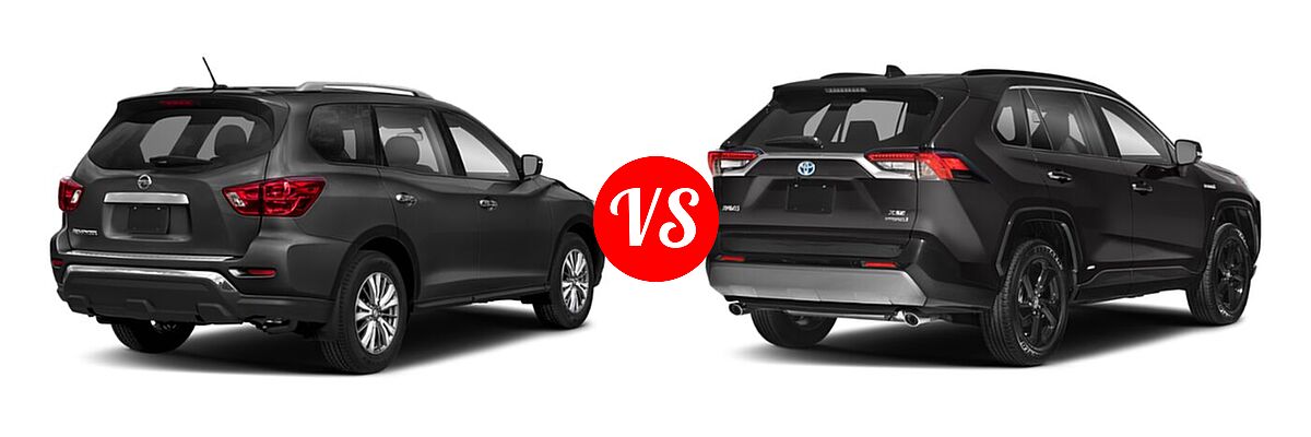 2020 Nissan Pathfinder SUV S vs. 2020 Toyota RAV4 Hybrid SUV Hybrid XSE - Rear Right Comparison