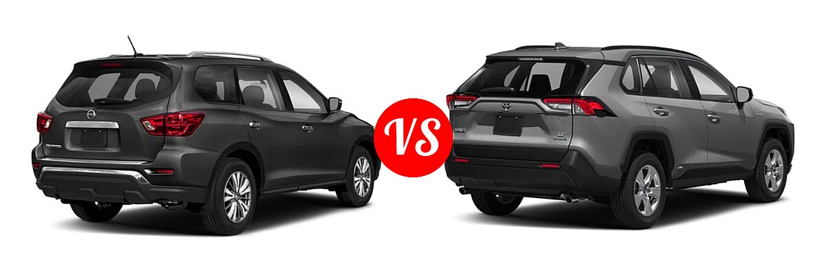 2020 Nissan Pathfinder SUV S vs. 2020 Toyota RAV4 Hybrid SUV Hybrid LE - Rear Right Comparison