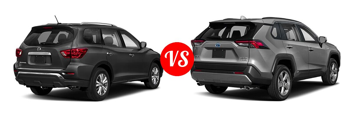 2020 Nissan Pathfinder SUV S vs. 2020 Toyota RAV4 Hybrid SUV Hybrid Limited - Rear Right Comparison