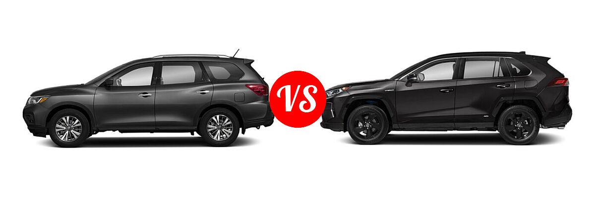 2020 Nissan Pathfinder SUV S vs. 2020 Toyota RAV4 Hybrid SUV Hybrid XSE - Side Comparison