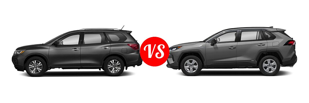 2020 Nissan Pathfinder SUV S vs. 2020 Toyota RAV4 Hybrid SUV Hybrid LE - Side Comparison