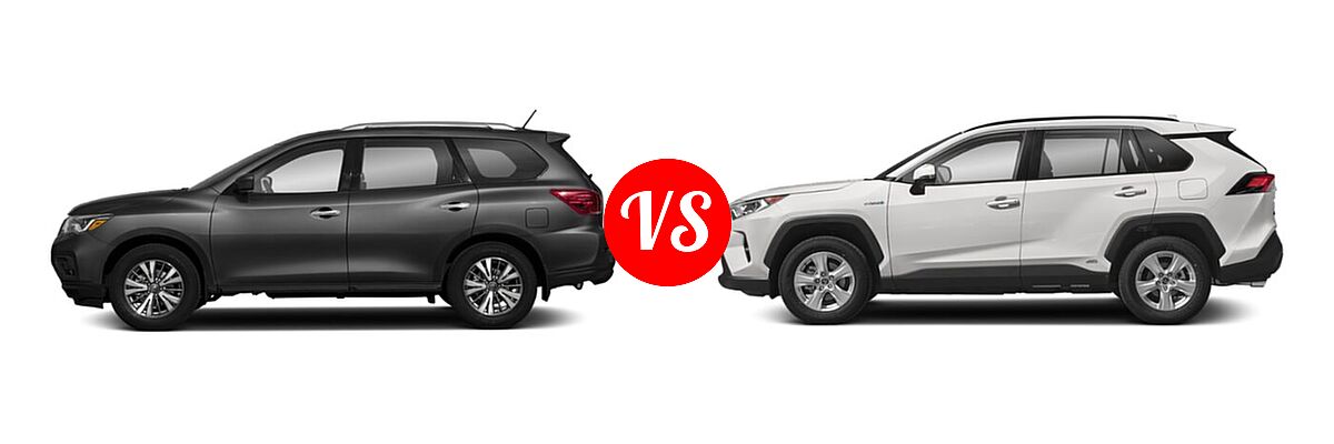 2020 Nissan Pathfinder SUV S vs. 2020 Toyota RAV4 Hybrid SUV Hybrid XLE - Side Comparison