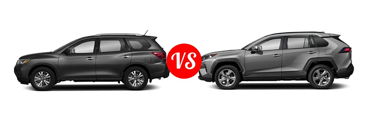 2020 Nissan Pathfinder SUV S vs. 2020 Toyota RAV4 Hybrid SUV Hybrid Limited - Side Comparison