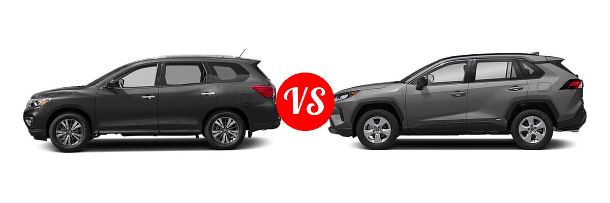 2020 Nissan Pathfinder SUV SL / SV vs. 2020 Toyota RAV4 Hybrid SUV Hybrid LE - Side Comparison