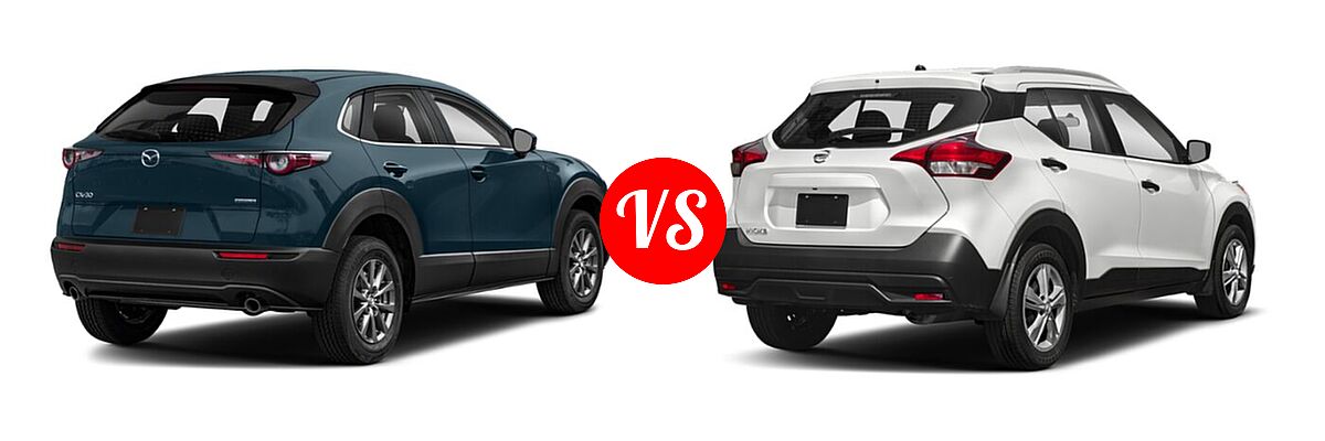 2020 Mazda CX-30 SUV FWD vs. 2020 Nissan Kicks SUV S / SV - Rear Right Comparison