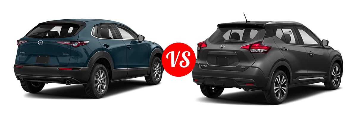 2020 Mazda CX-30 SUV FWD vs. 2020 Nissan Kicks SUV SR - Rear Right Comparison