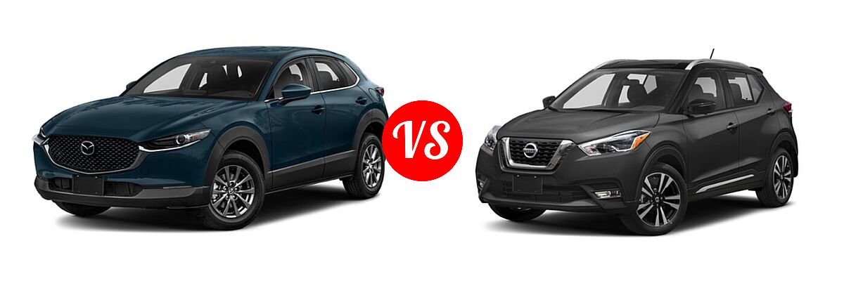 2020 Mazda CX-30 SUV FWD vs. 2020 Nissan Kicks SUV SR - Front Left Comparison