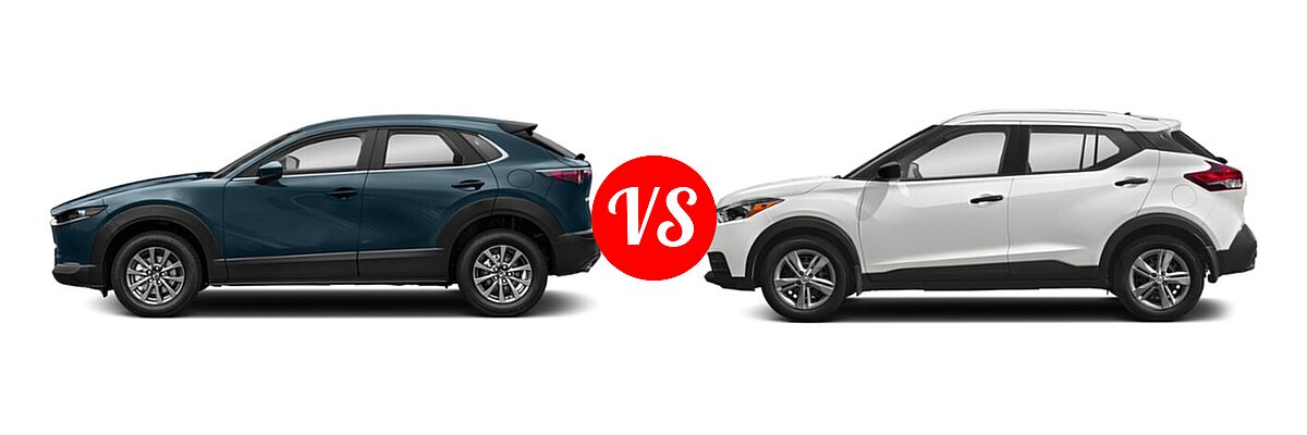 2020 Mazda CX-30 SUV FWD vs. 2020 Nissan Kicks SUV S / SV - Side Comparison