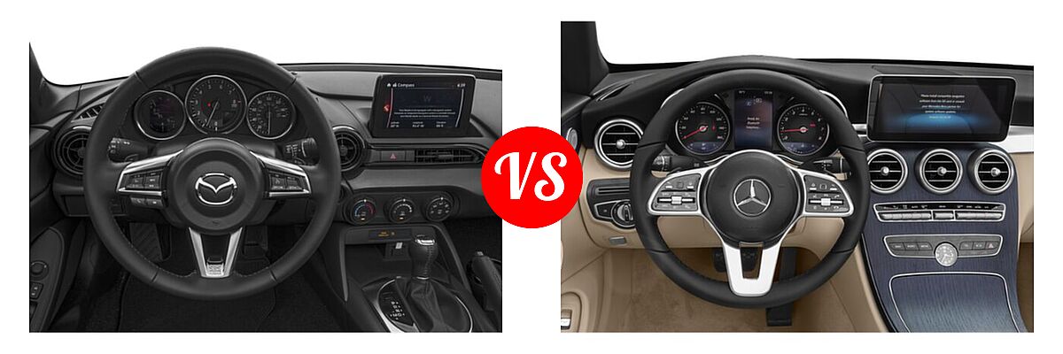2020 Mazda MX-5 Miata Convertible Sport vs. 2020 Mercedes-Benz C-Class Convertible C 300 - Dashboard Comparison