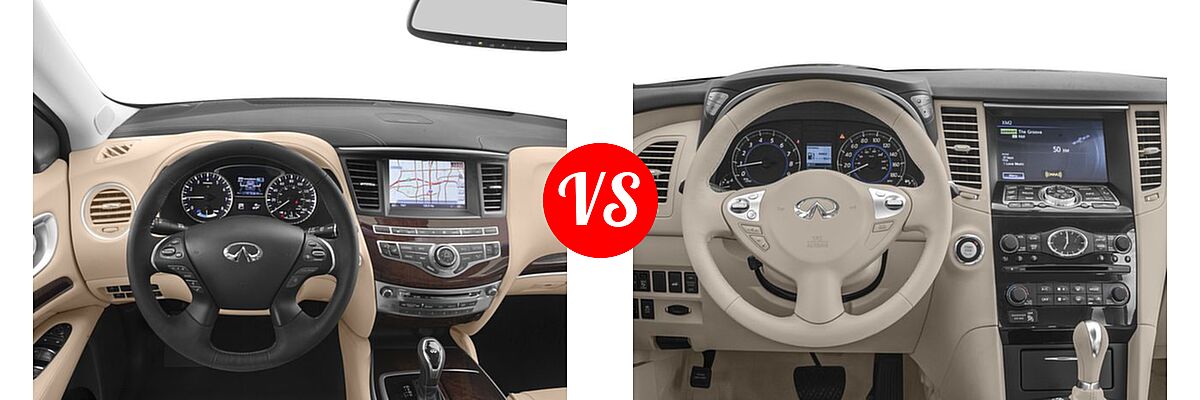 2017 Infiniti QX60 SUV Hybrid AWD / FWD vs. 2017 Infiniti QX70 SUV AWD / RWD - Dashboard Comparison
