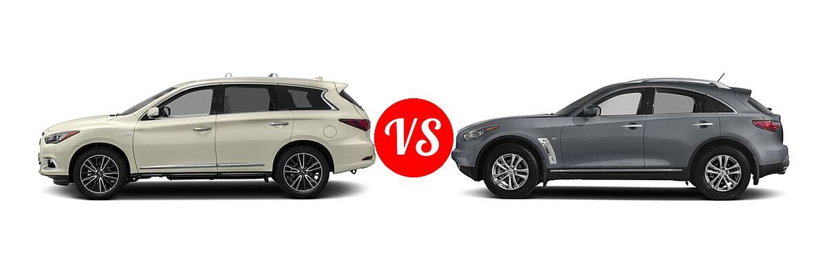 2017 Infiniti QX60 SUV Hybrid AWD / FWD vs. 2017 Infiniti QX70 SUV AWD / RWD - Side Comparison