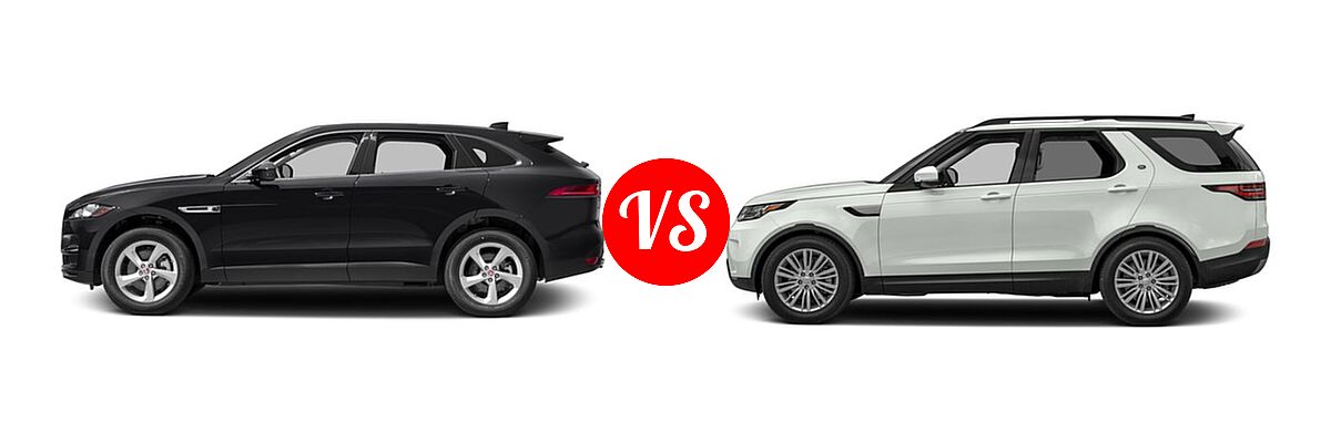 2017 Jaguar F-PACE SUV 35t / 35t Premium / 35t Prestige vs. 2017 Land Rover Discovery SUV Diesel HSE / HSE Luxury - Side Comparison