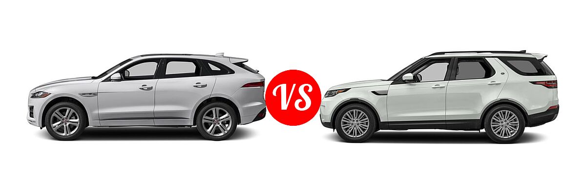 2017 Jaguar F-PACE SUV 35t R-Sport vs. 2017 Land Rover Discovery SUV First Edition / HSE / HSE Luxury / SE - Side Comparison