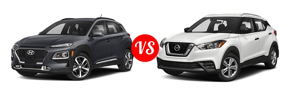 2020 Hyundai Kona SUV Limited / Ultimate vs. 2020 Nissan Kicks SUV S / SV - Front Left Comparison